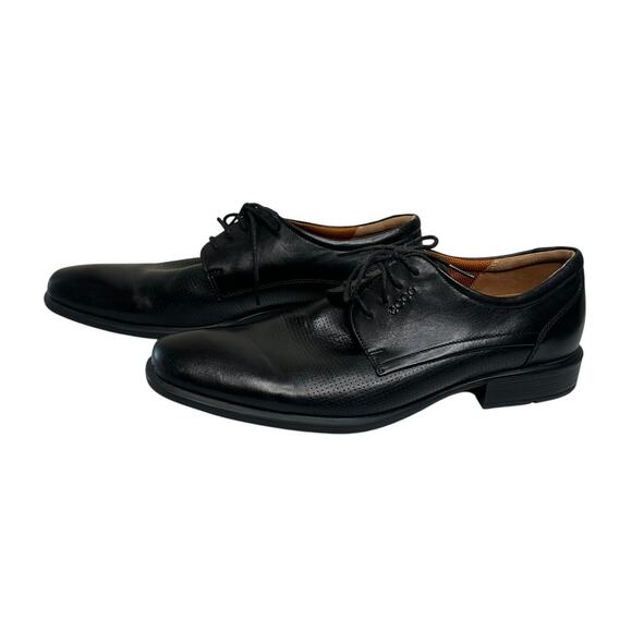 Ecco Black Genuine Leather Lace Up Oxford Dress Shoes Office Formal Party 45/12 - Picture 2 of 6